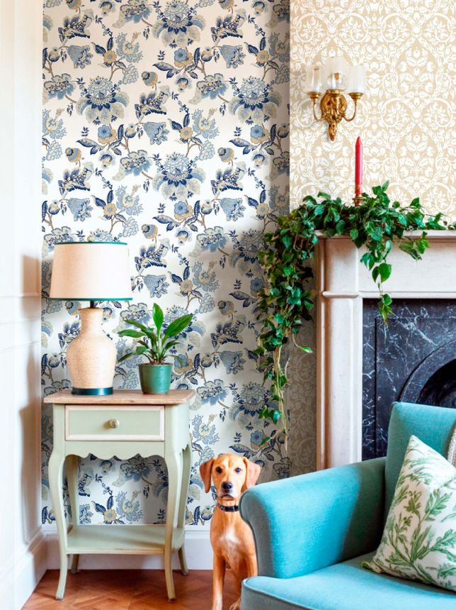 Wallpaper, blue, flowers, 8303, Blooming Garden 2, Parato by Cristiana Masi