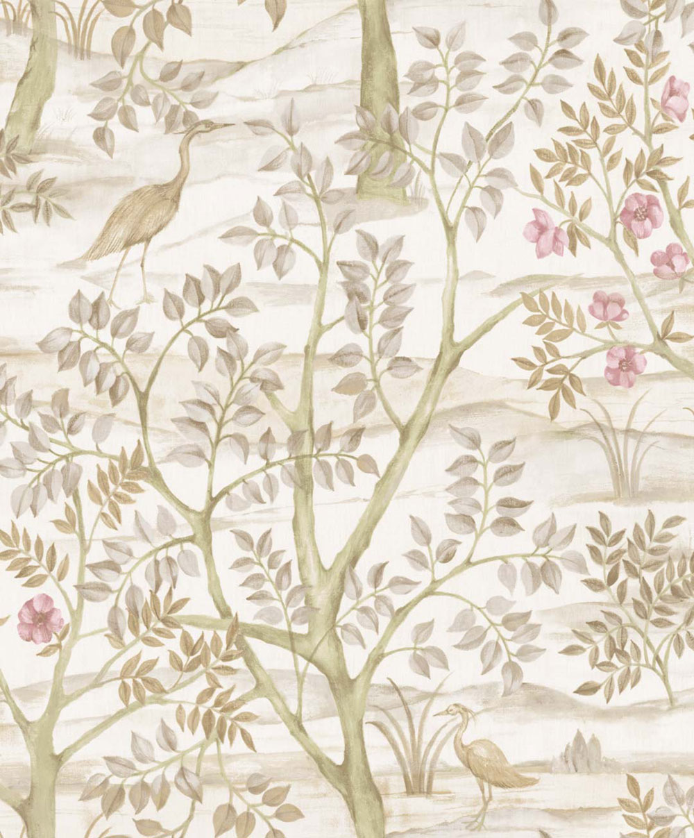 Wallpaper, beige, trees, birds, 8315, Blooming Garden 2, Parato by Cristiana Masi