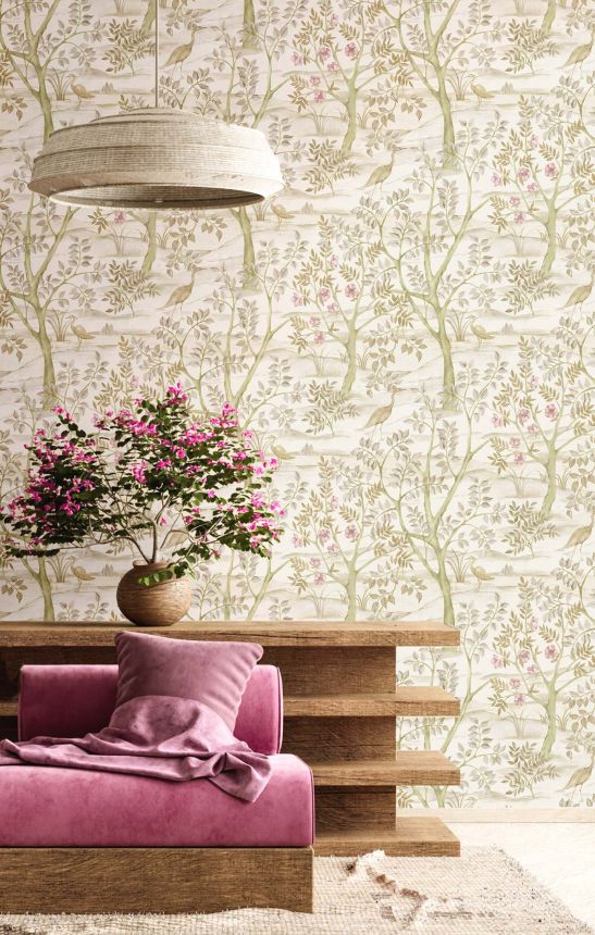 Wallpaper, beige, trees, birds, 8315, Blooming Garden 2, Parato by Cristiana Masi