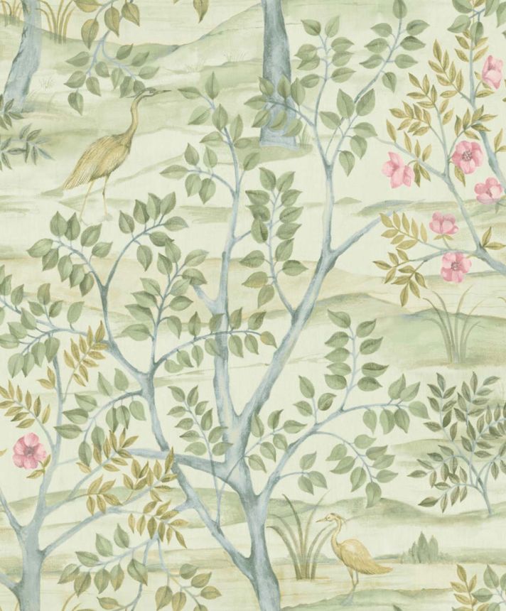 Wallpaper, green, trees, birds, 8317, Blooming Garden 2, Parato by Cristiana Masi