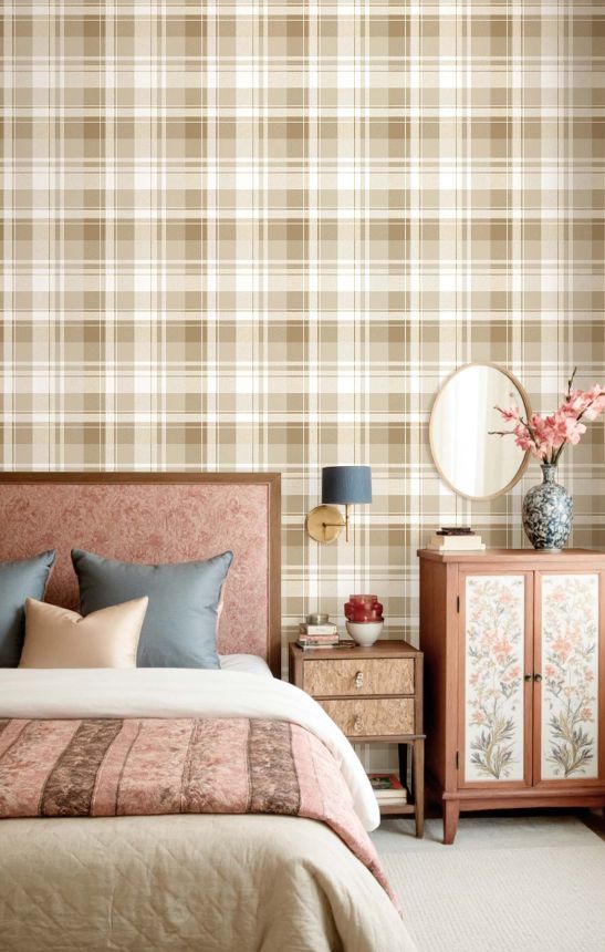 Wallpaper, beige, tartan fabric imitation, 8386, Blooming Garden 2, Parato by Cristiana Masi