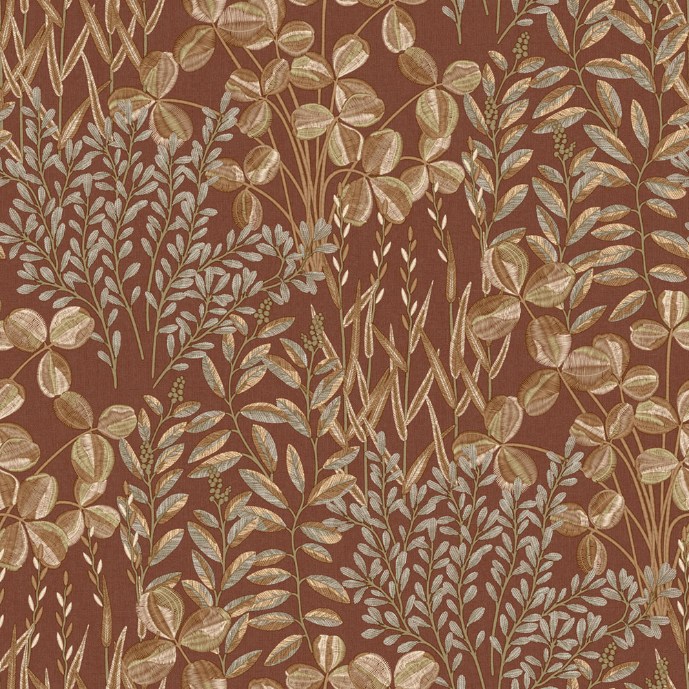 Wallpaper, brown-red, leaves and grass, A78902, Inia, Grandeco