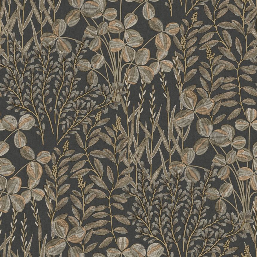 Wallpaper, black, leaves and grass, A78903, Inia, Grandeco