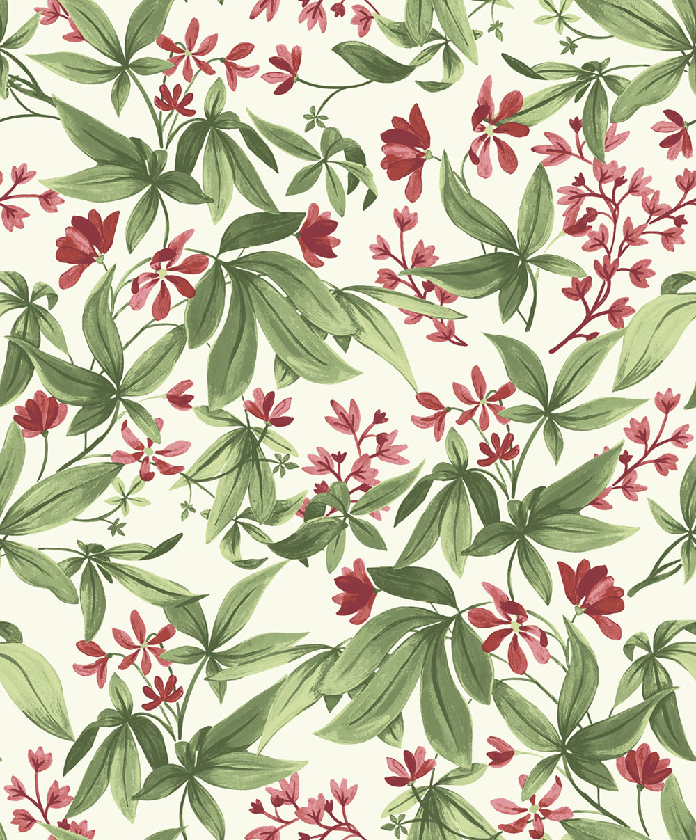 Wallpaper, green-pink, blooming branches, A80401, Inia, Grandeco