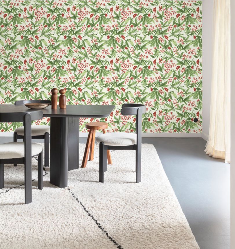 Wallpaper, green-pink, blooming branches, A80401, Inia, Grandeco