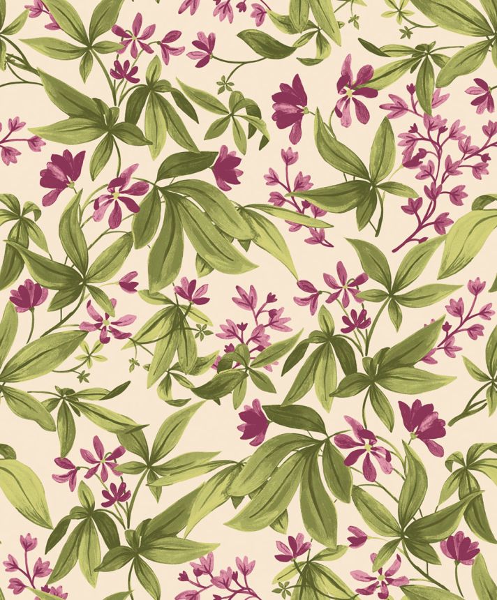 Wallpaper, green-pink, blooming branches, A80402, Inia, Grandeco