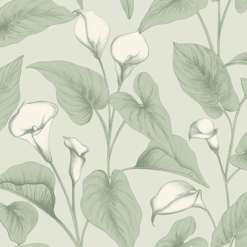 Wallpaper, green, flowers, leaves, A83601, Inia, Grandeco