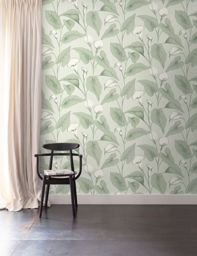 Wallpaper, green, flowers, leaves, A83601, Inia, Grandeco