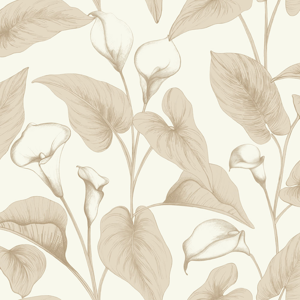 Wallpaper, beige, flowers, leaves, A83602, Inia, Grandeco