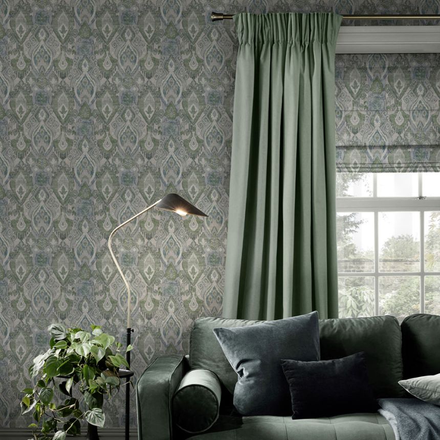 Wallpaper, green-blue, ethnic patterns, 142306, Jaipur, Graham Brown Premium