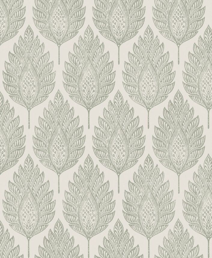 Wallpaper, cream-green, leaves, 142307, Jaipur, Graham Brown Premium