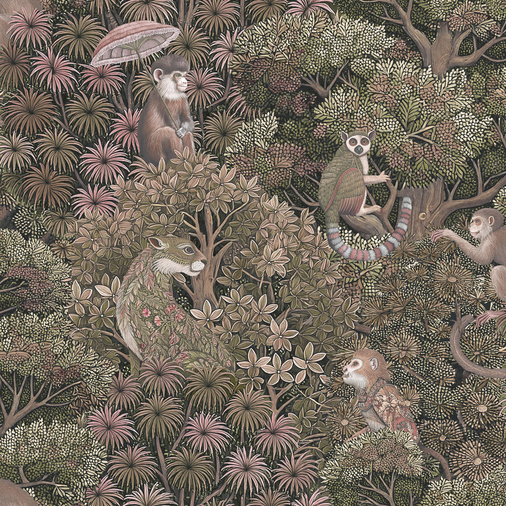 Wallpaper, pink, leaves, monkeys, 142312, Jaipur, Graham Brown Premium