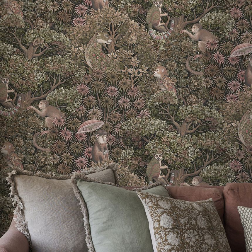 Wallpaper, pink, leaves, monkeys, 142312, Jaipur, Graham Brown Premium