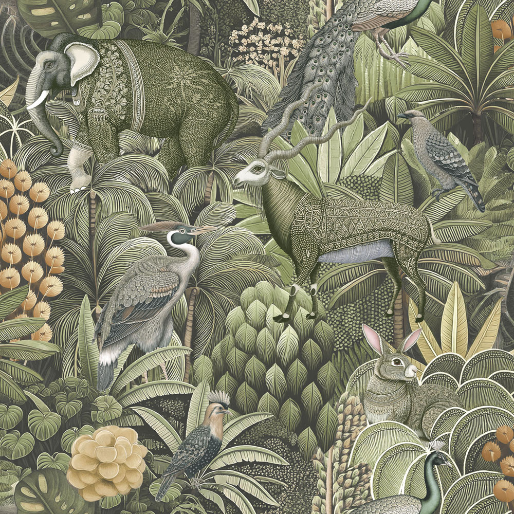 Wallpaper, green, jungle, animals, 142316, Jaipur, Graham Brown Premium