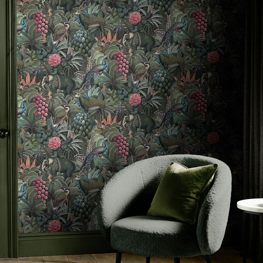 Wallpaper, green-blue, jungle, animals, 142317, Jaipur, Graham Brown Premium