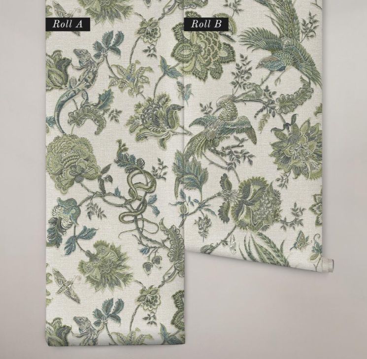 Wallpaper, beige-green, flowers, animals, 143239, Jaipur, Graham Brown Premium