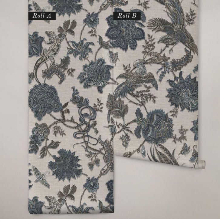 Wallpaper, brown-blue, flowers, animals, 143240, Jaipur, Graham Brown Premium