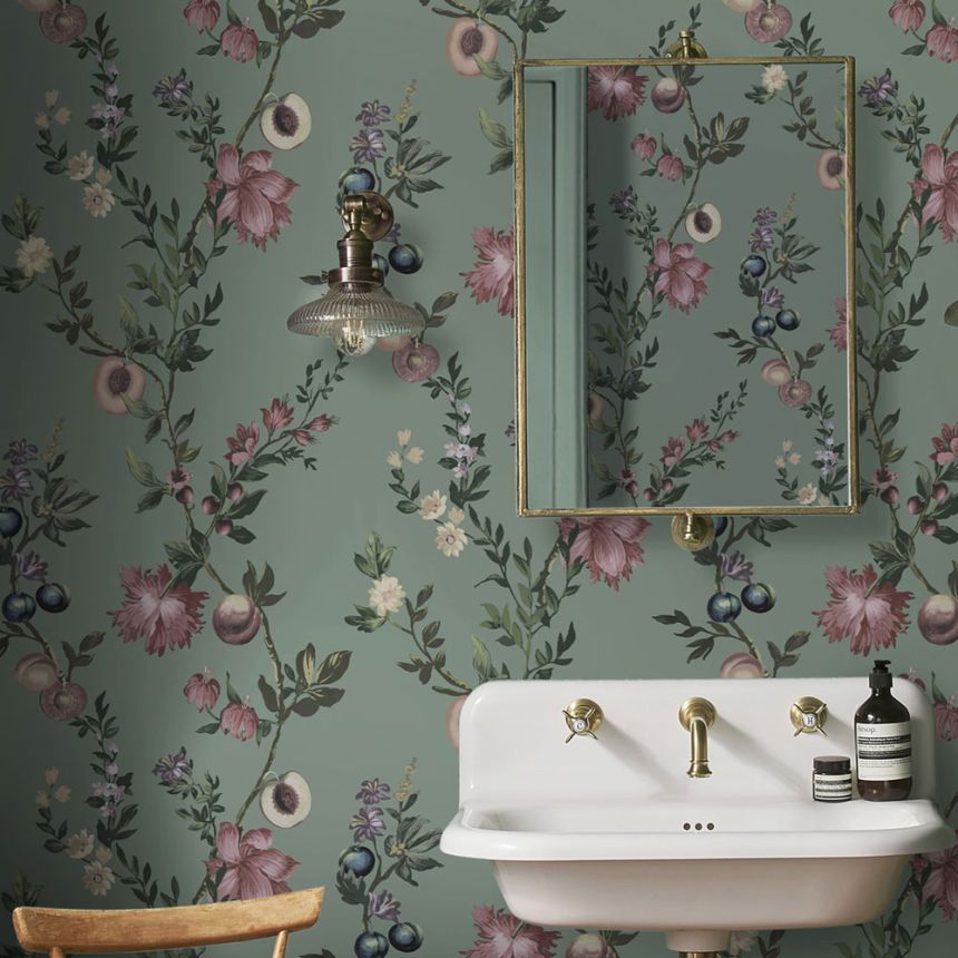 Wallpaper, green, branches, flowers, 142338, Allurium, Graham Brown Premium