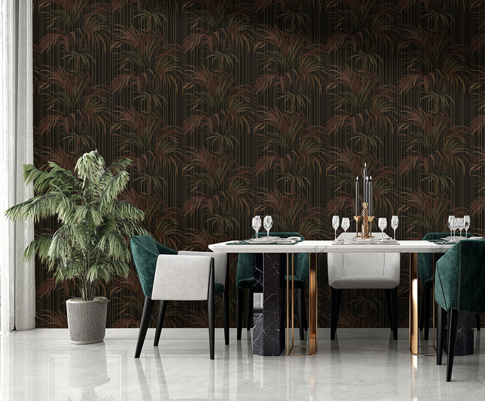 Wallpaper, black, brown, stripes, leaves, Z81014, Philipp Plein 2, Zambaiti Parati