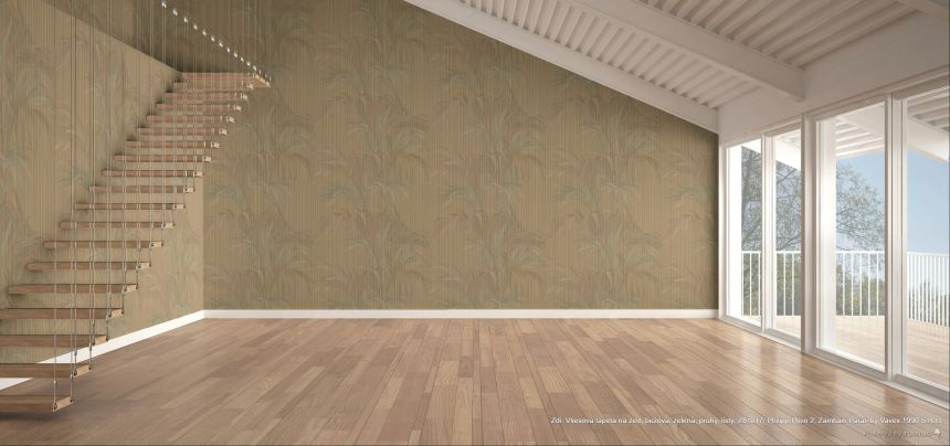 Wallpaper, beige, green, stripes, leaves, Z81017, Philipp Plein 2, Zambaiti Parati