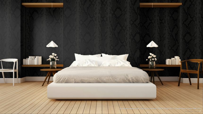 Wallpaper, black, imitation snake skin, Z81034, Philipp Plein 2, Zambaiti Parati