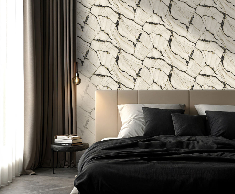 Wallpaper, white, black, marble imitation, Z81038, Philipp Plein 2, Zambaiti Parati