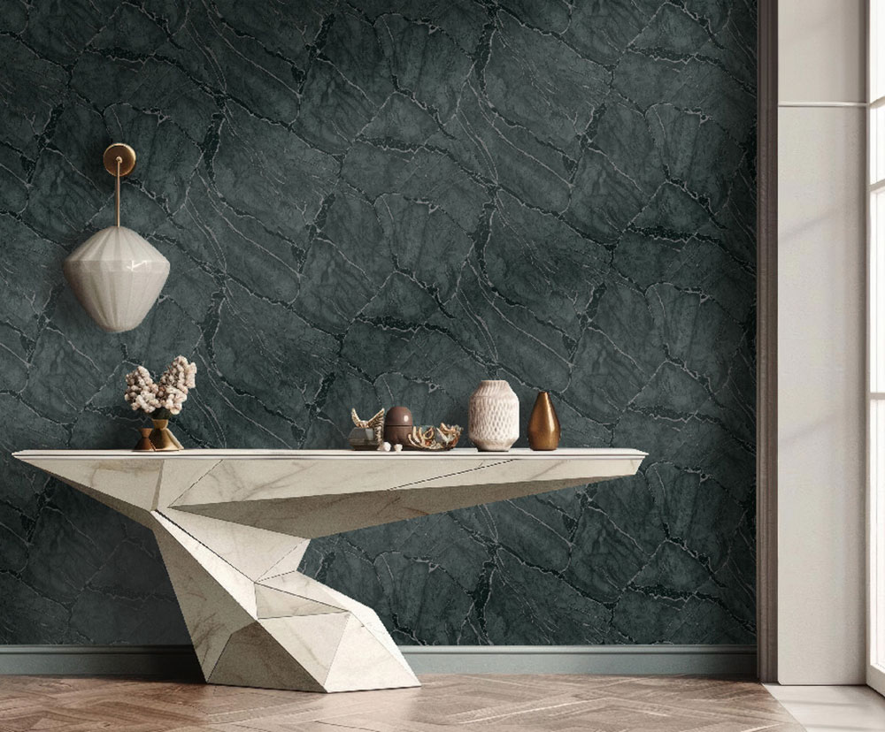 Wallpaper, green, black, marble imitation, Z81041, Philipp Plein 2, Zambaiti Parati