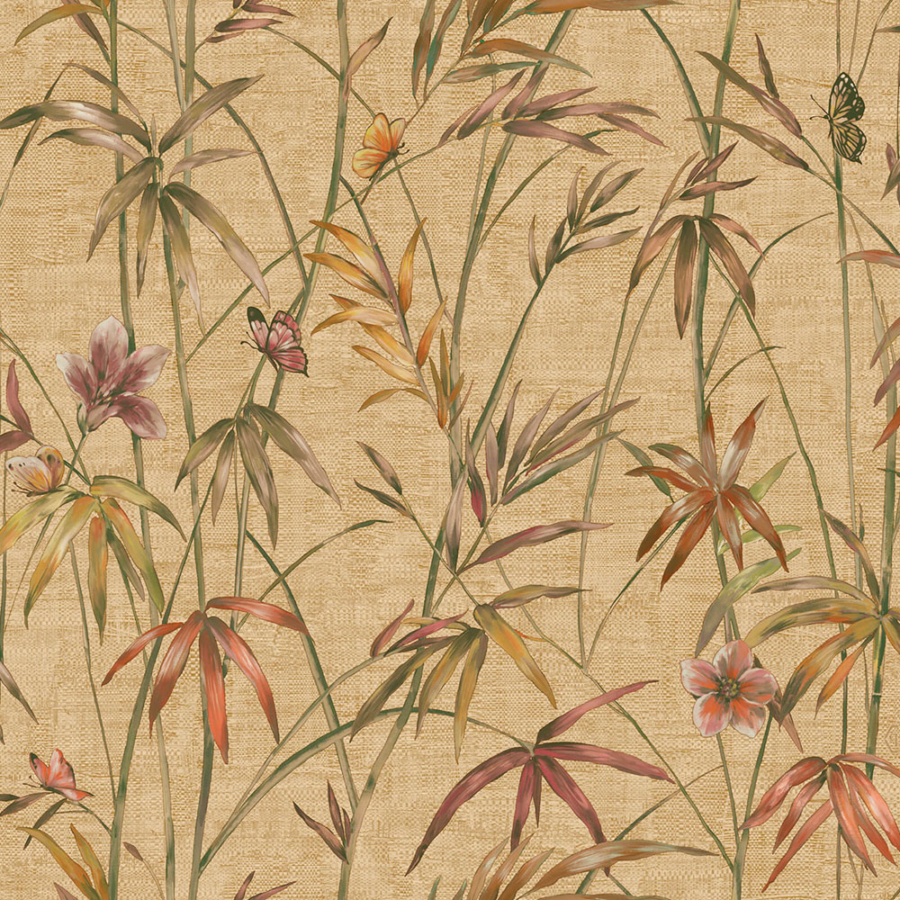 Wallpaper, beige, green, textile texture, plants, Z81044, Philipp Plein 2, Zambaiti Parati