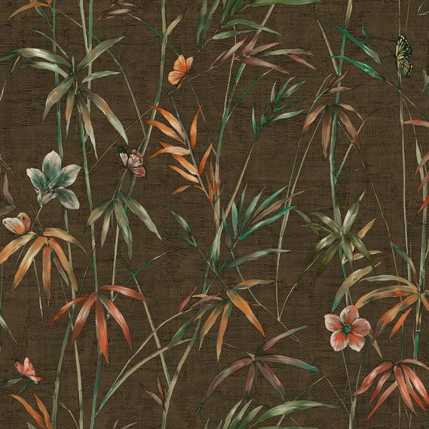 Wallpaper, brown, green, textile texture, plants, Z81048, Philipp Plein 2, Zambaiti Parati