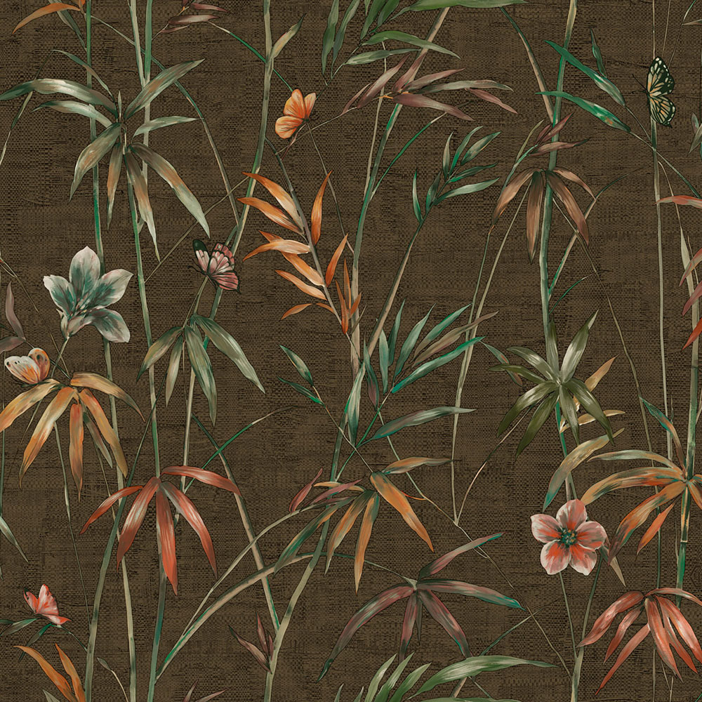 Wallpaper, brown, green, textile texture, plants, Z81048, Philipp Plein 2, Zambaiti Parati