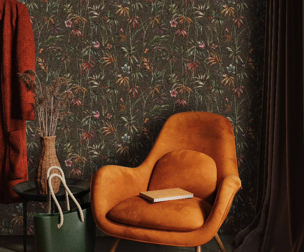 Wallpaper, brown, green, textile texture, plants, Z81048, Philipp Plein 2, Zambaiti Parati