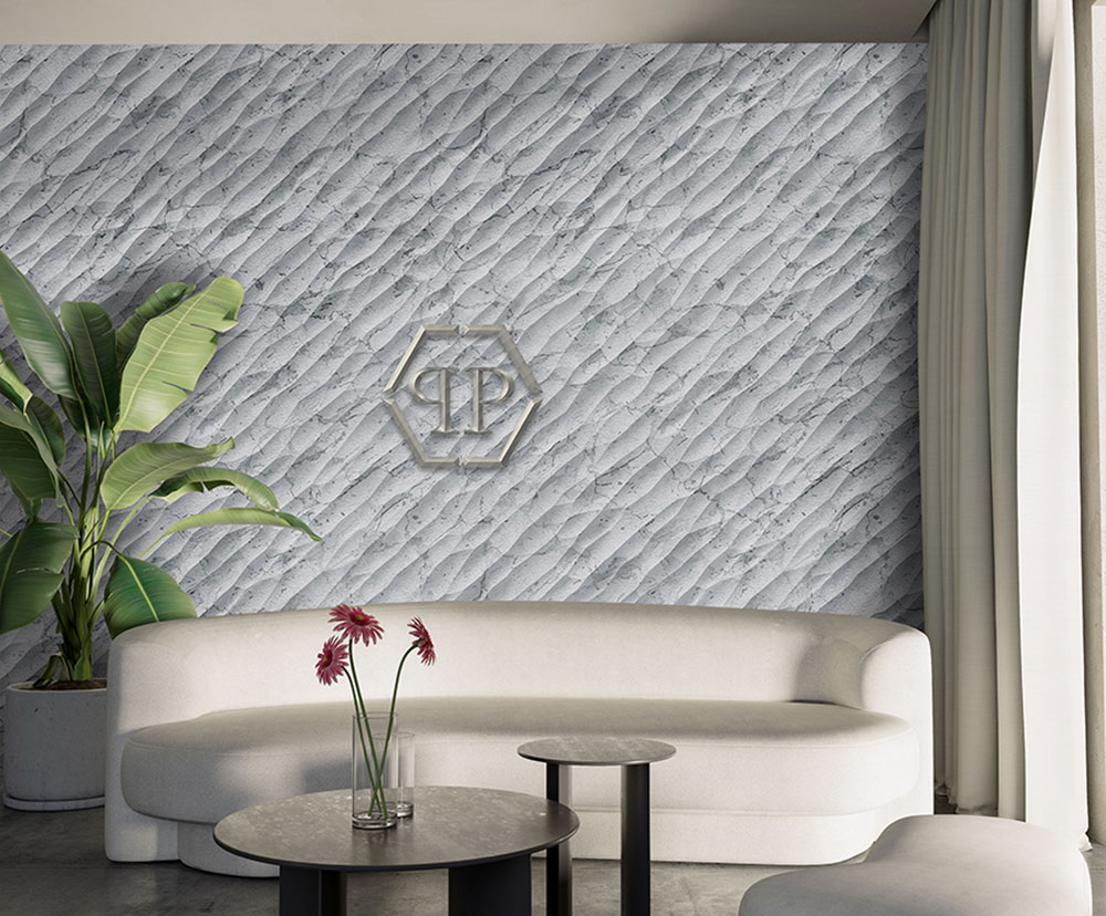 Wall mural, grey, marble, logo, Z81060, 3x3 m, Philipp Plein 2, Zambaiti Parati