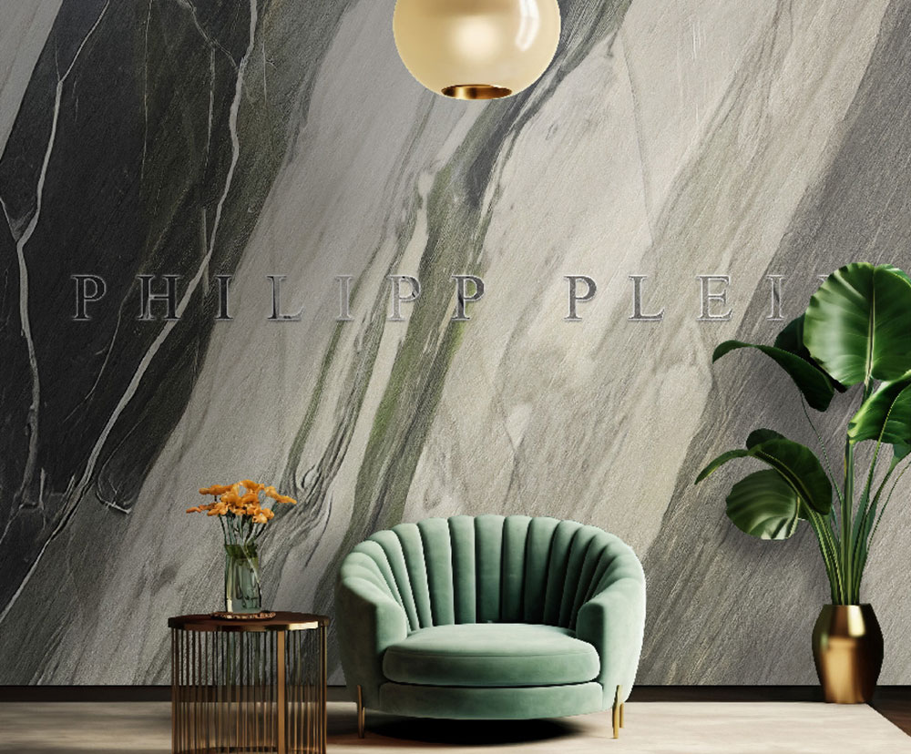 Wall mural, black, green, marble, text, Z81062, 5x3 m, Philipp Plein 2, Zambaiti Parati