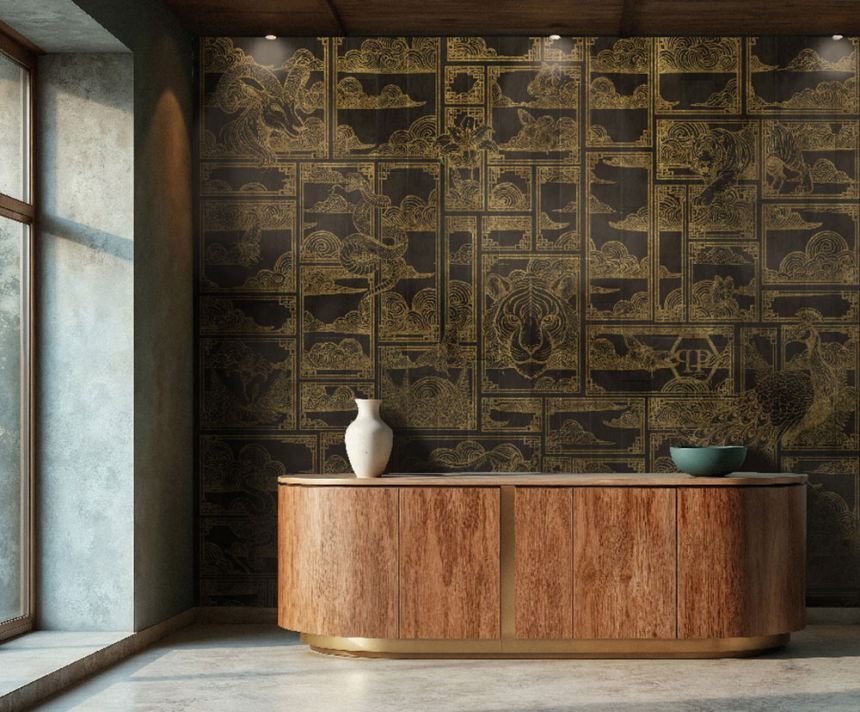 Wall mural, black, gold, tiger, images, Z81064, 3x3 m, Philipp Plein 2, Zambaiti Parati