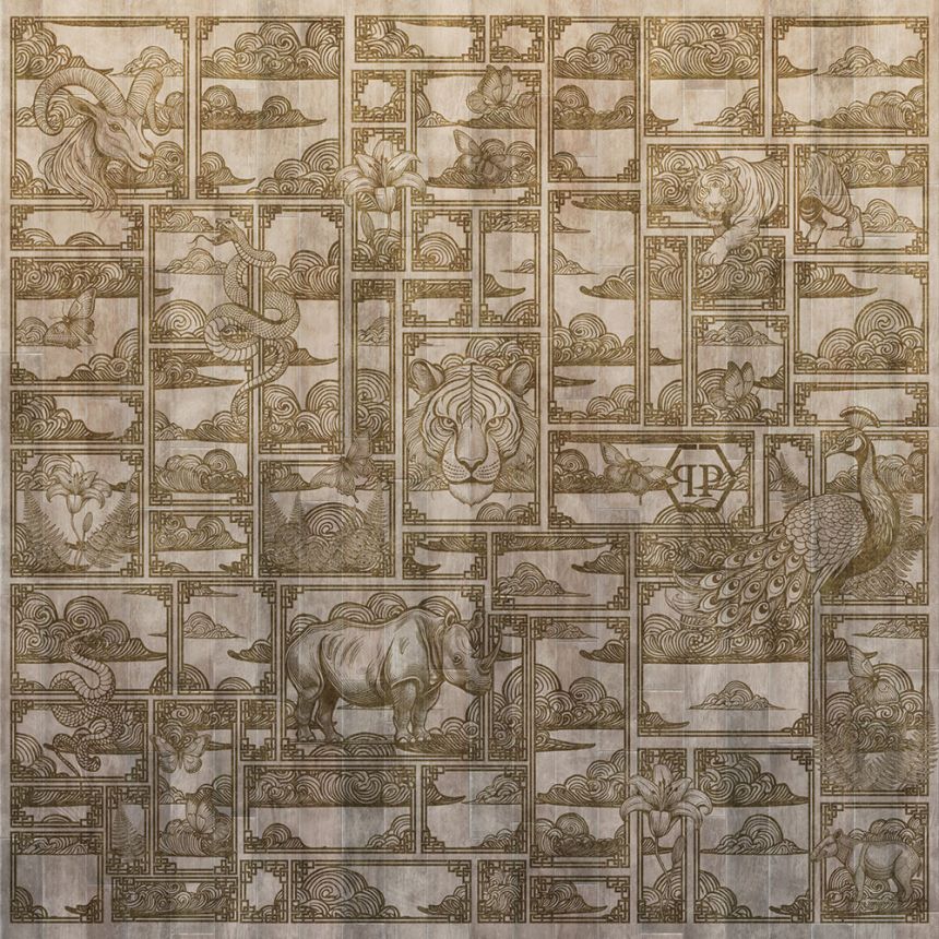 Wall mural, beige, brown, tiger, images, Z81065, 3x3 m, Philipp Plein 2, Zambaiti Parati