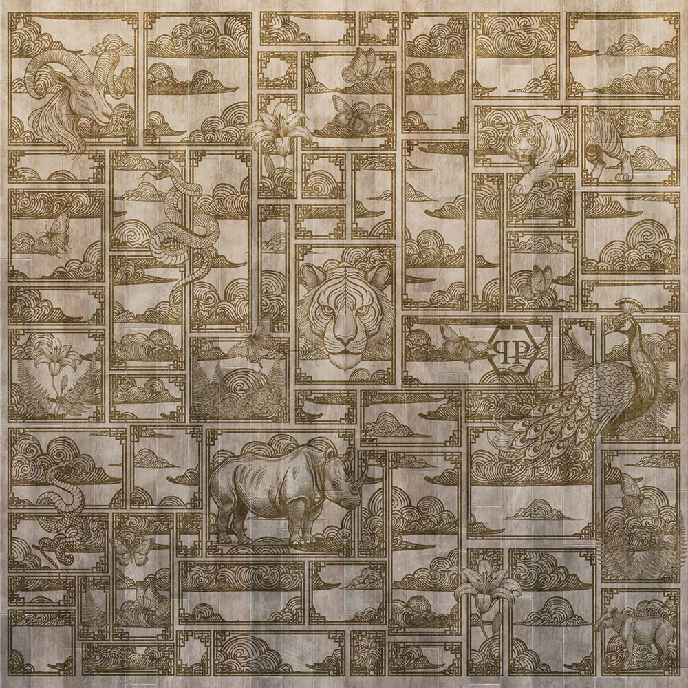 Wall mural, beige, brown, tiger, images, Z81065, 3x3 m, Philipp Plein 2, Zambaiti Parati