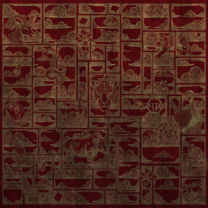 Wall mural, red, gold, tiger, images, Z81066, 3x3 m, Philipp Plein 2, Zambaiti Parati