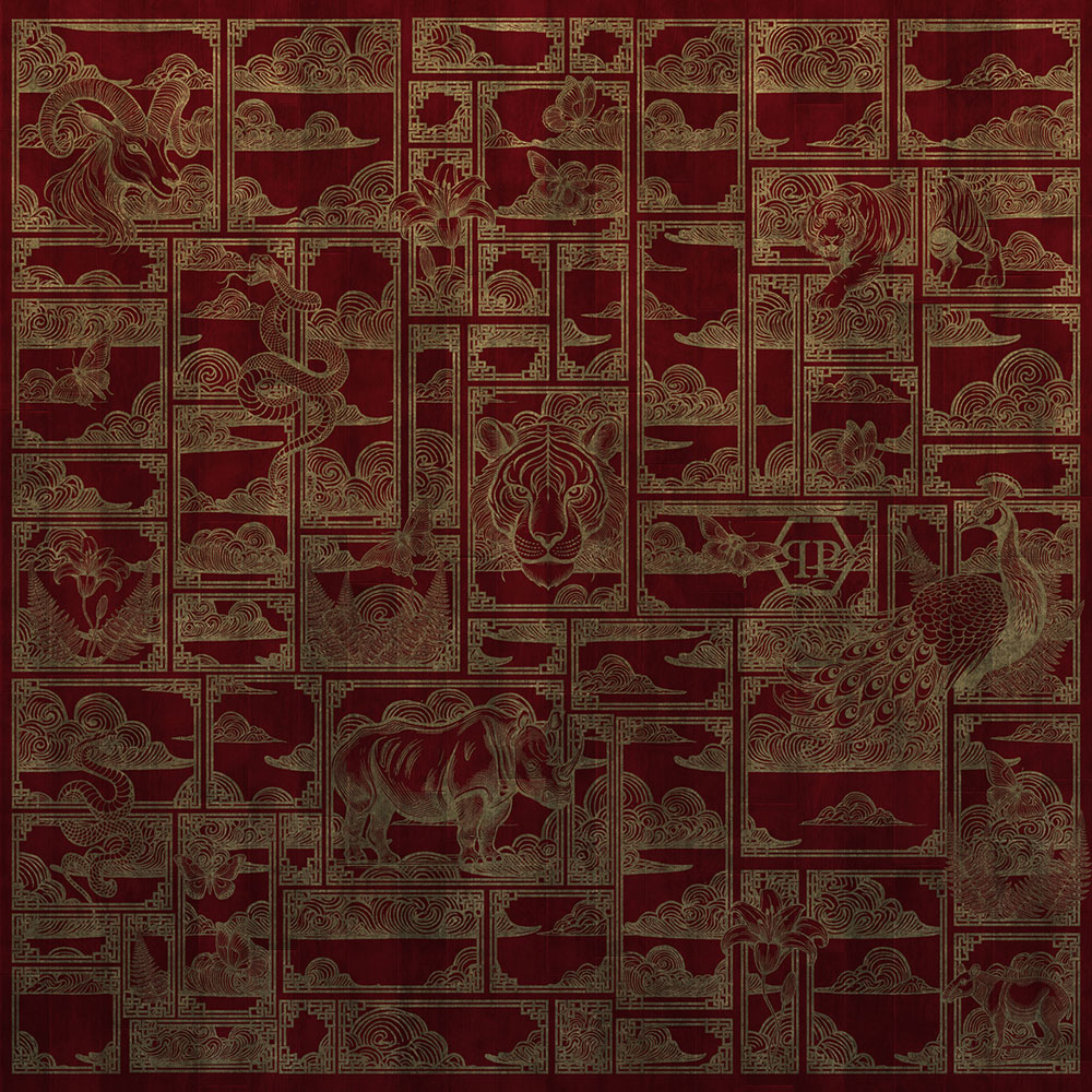 Wall mural, red, gold, tiger, images, Z81066, 3x3 m, Philipp Plein 2, Zambaiti Parati