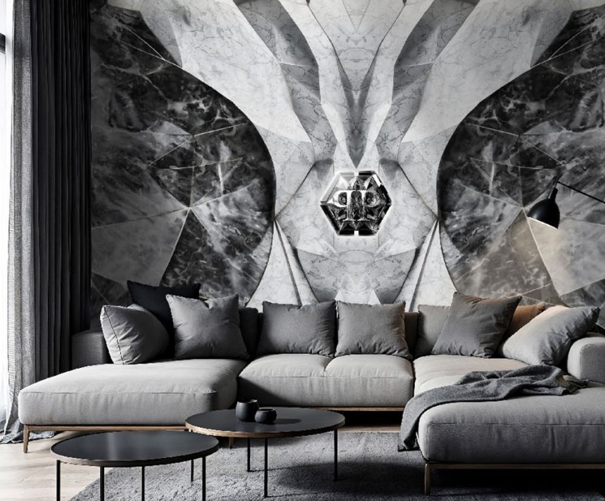 Wall mural, black, grey, marble, shapes, logo, Z81067, 3x3 m, Philipp Plein 2, Zambaiti Parati