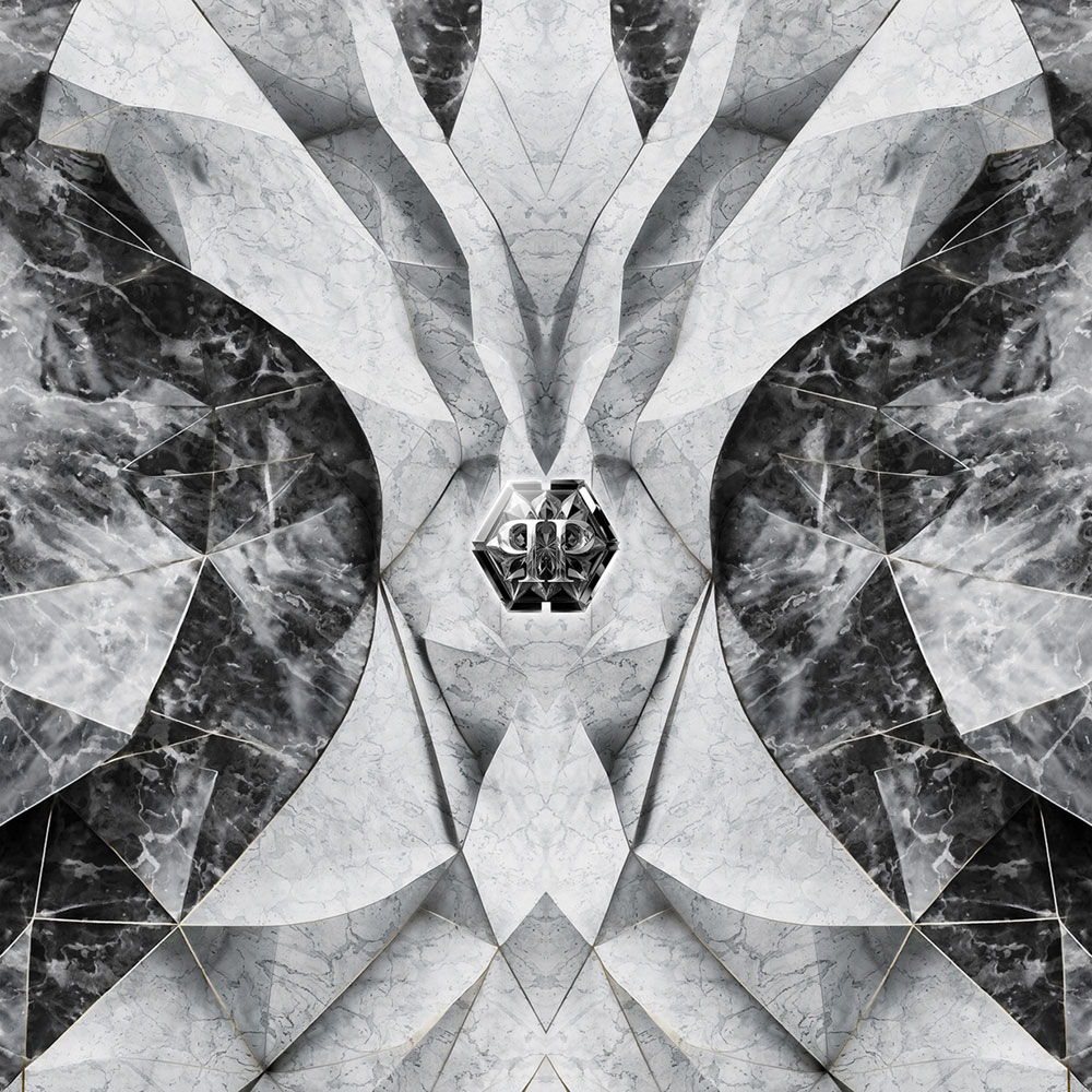 Wall mural, black, grey, marble, shapes, logo, Z81067, 3x3 m, Philipp Plein 2, Zambaiti Parati