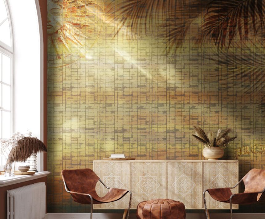 Wall mural, brown, yellow, sun, palm trees, Z81073, 5x3 m, Philipp Plein 2, Zambaiti Parati