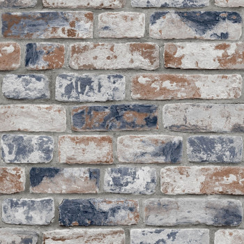 Paper wallpaper Bricks 108596, Distressed Brick Navy Red, Kids@Home 6, Graham & Brown