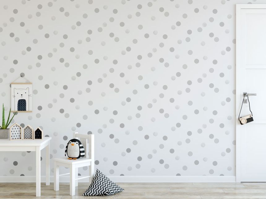 Non-woven wallpaper Polka dots 108563, Dotty Polka Silver, Kids@Home 6, Graham & Brown