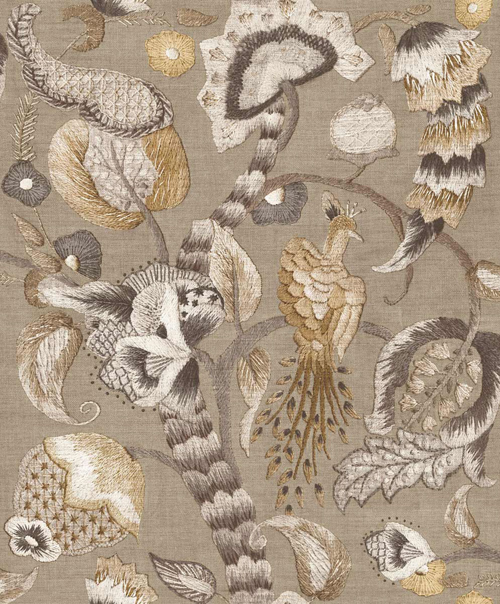 Wallpaper, grey, black, flowering branches, birds, 5802, Jaipur, Parato by Cristiana Masi