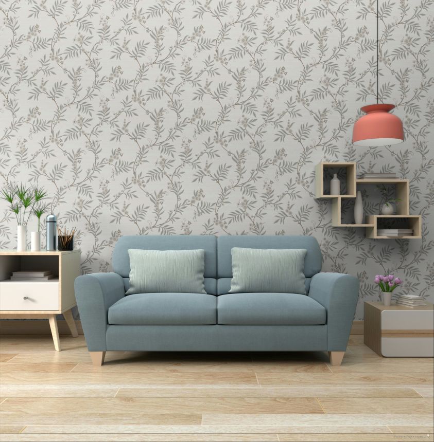 Wallpaper, white, grey, flowering branches, 7701, Agora, Parato by Cristiana Masi