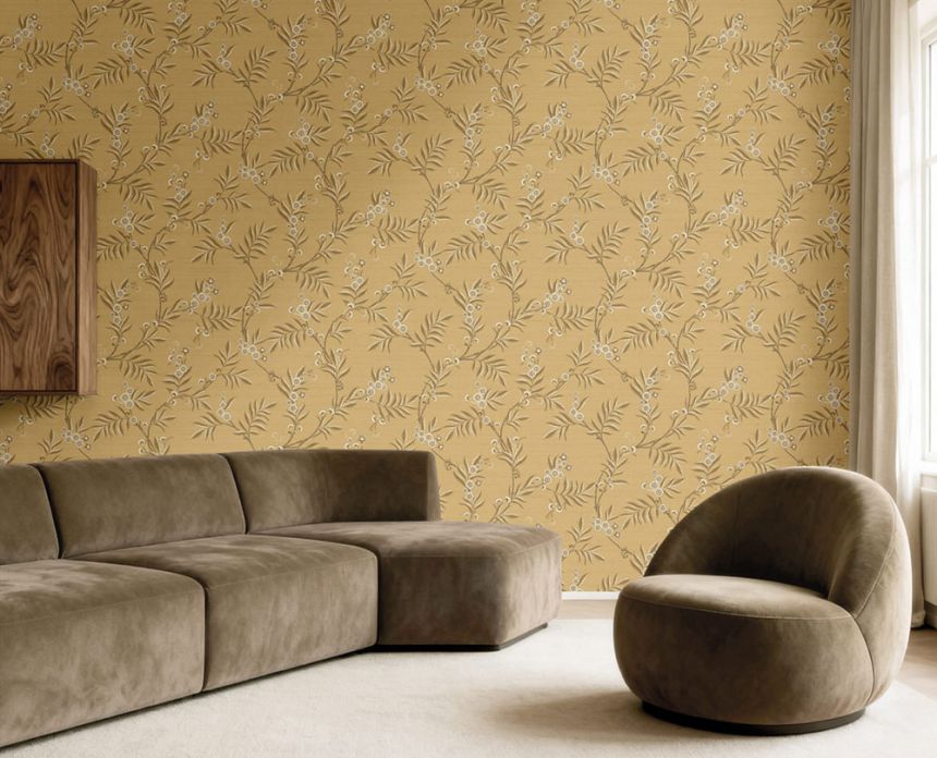 Wallpaper, ochre, brown, flowering branches, 7703, Agora, Parato by Cristiana Masi