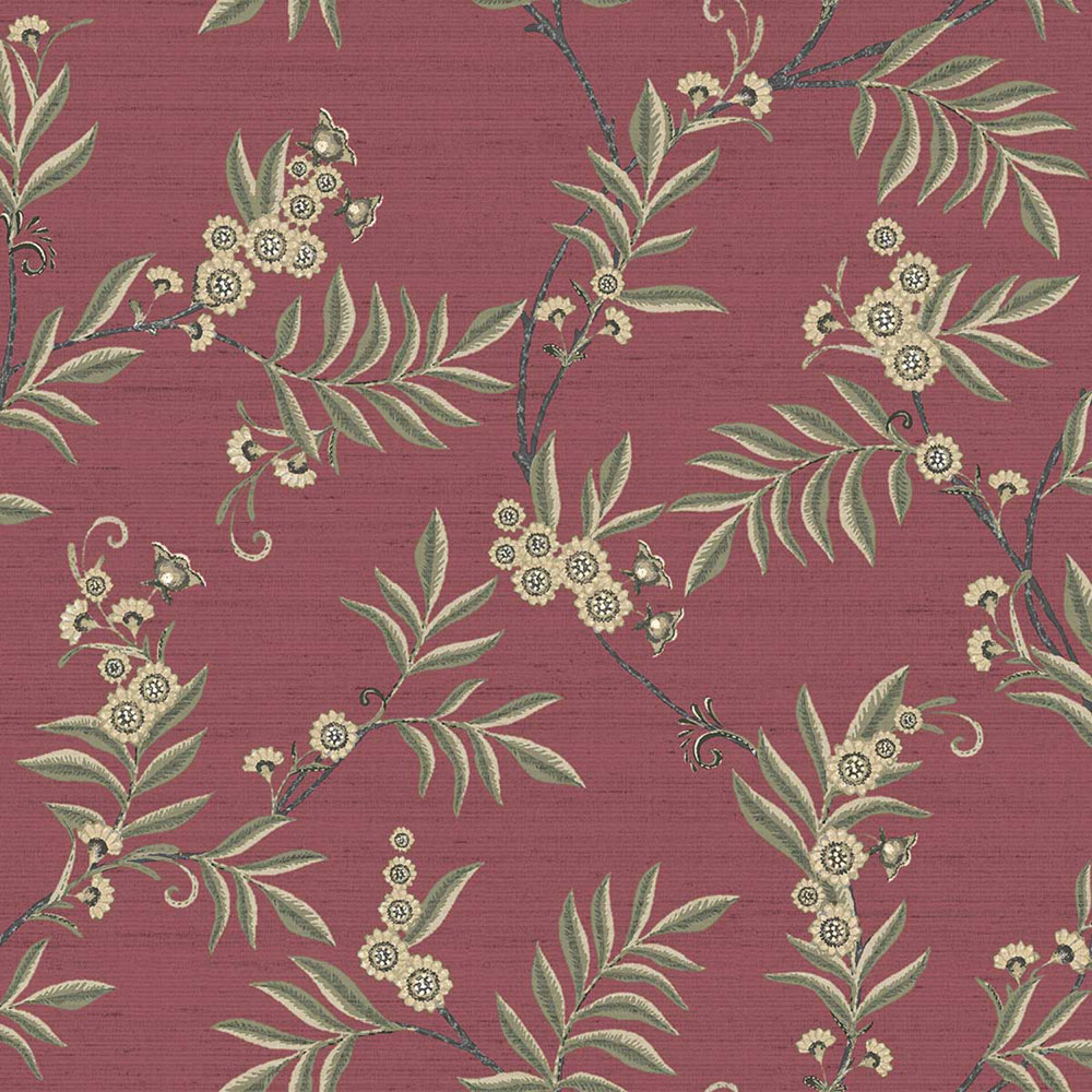 Wallpaper, burgundy, green, flowering branches, 7704, Agora, Parato by Cristiana Masi