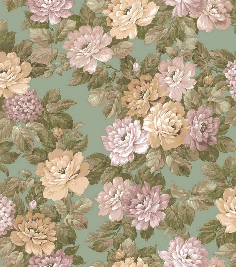 Floral wallpaper, green, pink, 7715, Agora, Parato by Cristiana Masi