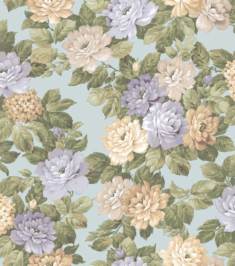 Floral wallpaper, blue, green, 7716, Agora, Parato by Cristiana Masi