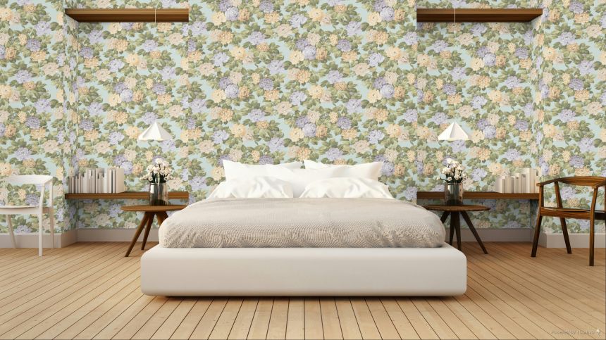 Floral wallpaper, blue, green, 7716, Agora, Parato by Cristiana Masi